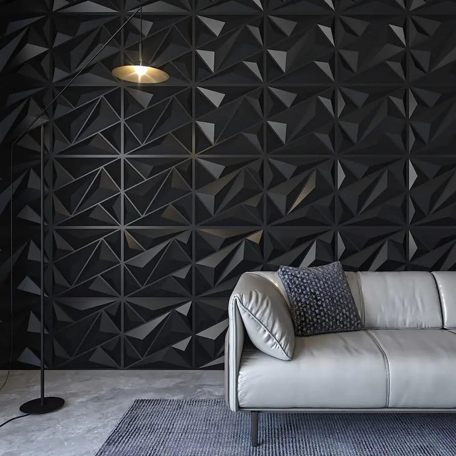 12pcs 3D wall panels for indoor wall decoration,PVC pattern for living room hall bedroom hotel office,black,30.48 cm x 30.48 cm