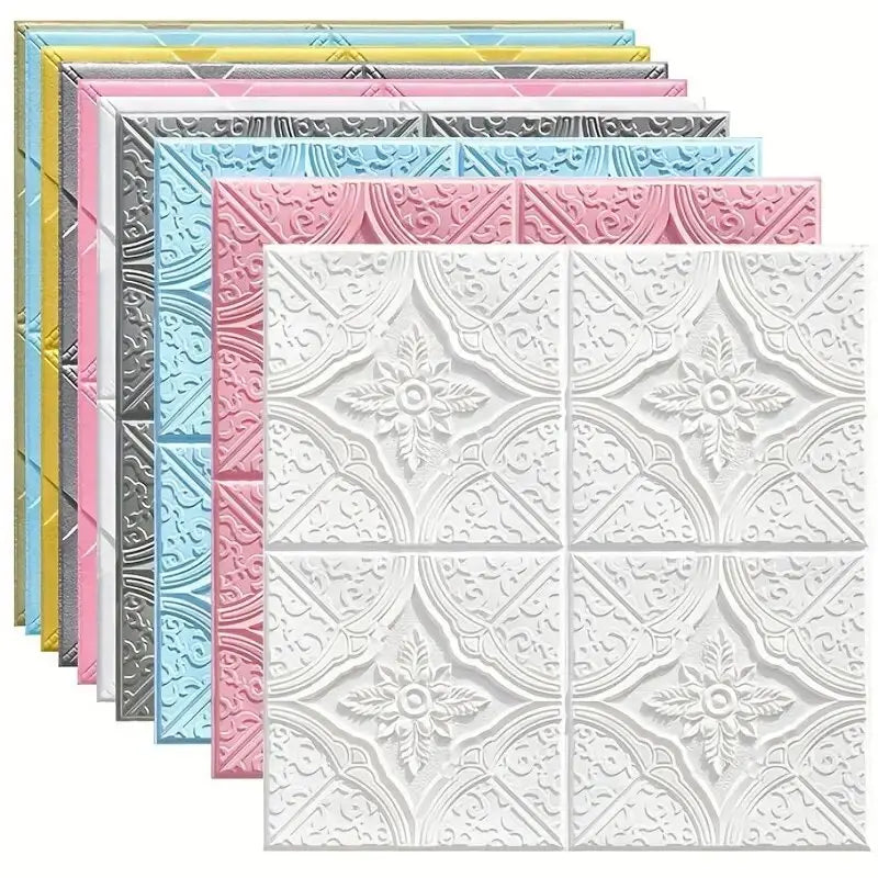 3D self-adhesive decorative waterproof wallpaper with geometric pattern in assorted colors.