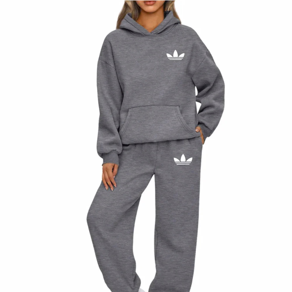 women's 2-piece print sports suit sportswear jogging suit women's hooded sportswear suit clothes hoodie+sweatpants