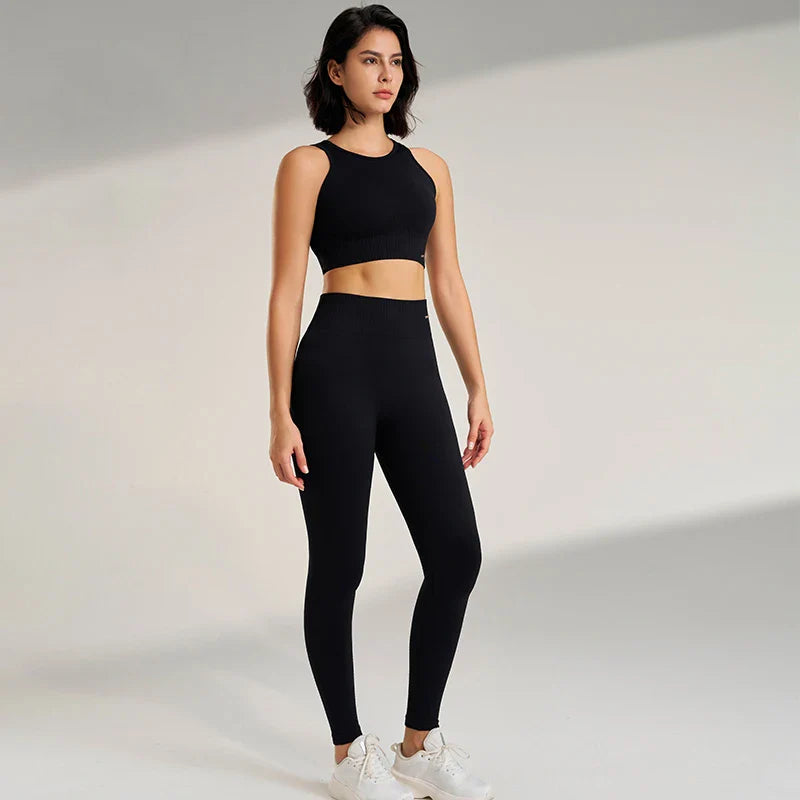 Set di abbigliamento yoga da donna, leggings a vita alta e top, due pezzi, abbigliamento fitness senza cuciture, biancheria intima per allenamento fitness