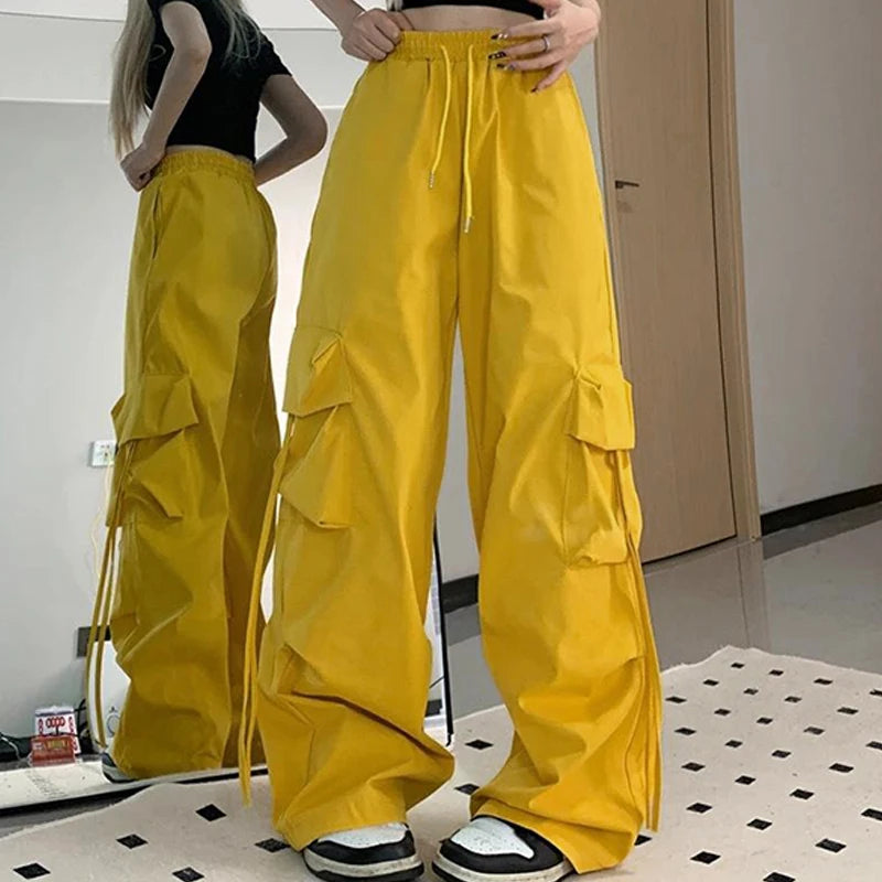 Pantaloni cargo Y2K da donna, pantaloni da tuta larghi oversize, stile streetwear, pantaloni da jogging Harajuku con grandi tasche, pantaloni sportivi larghi a vita alta