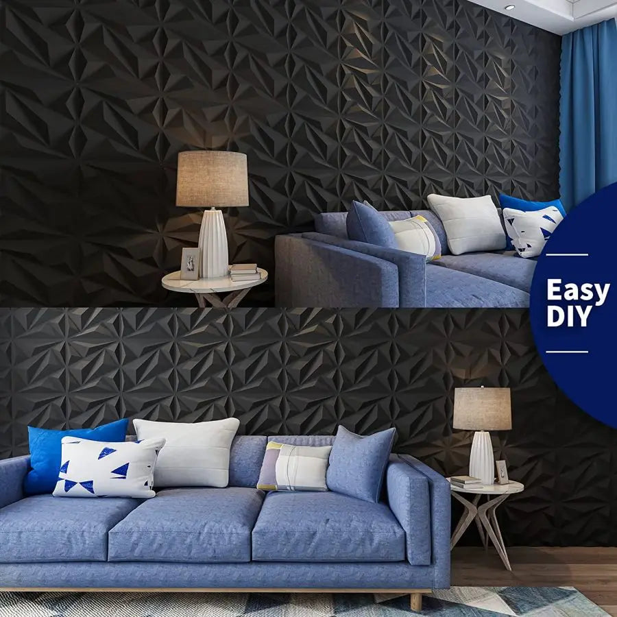 12pcs 3D wall panels for indoor wall decoration,PVC pattern for living room hall bedroom hotel office,black,30.48 cm x 30.48 cm