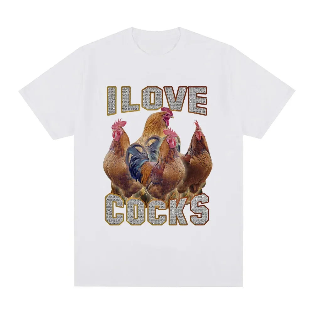 I Love Cocks' Rooster Meme T-Shirt for Chicken Lovers