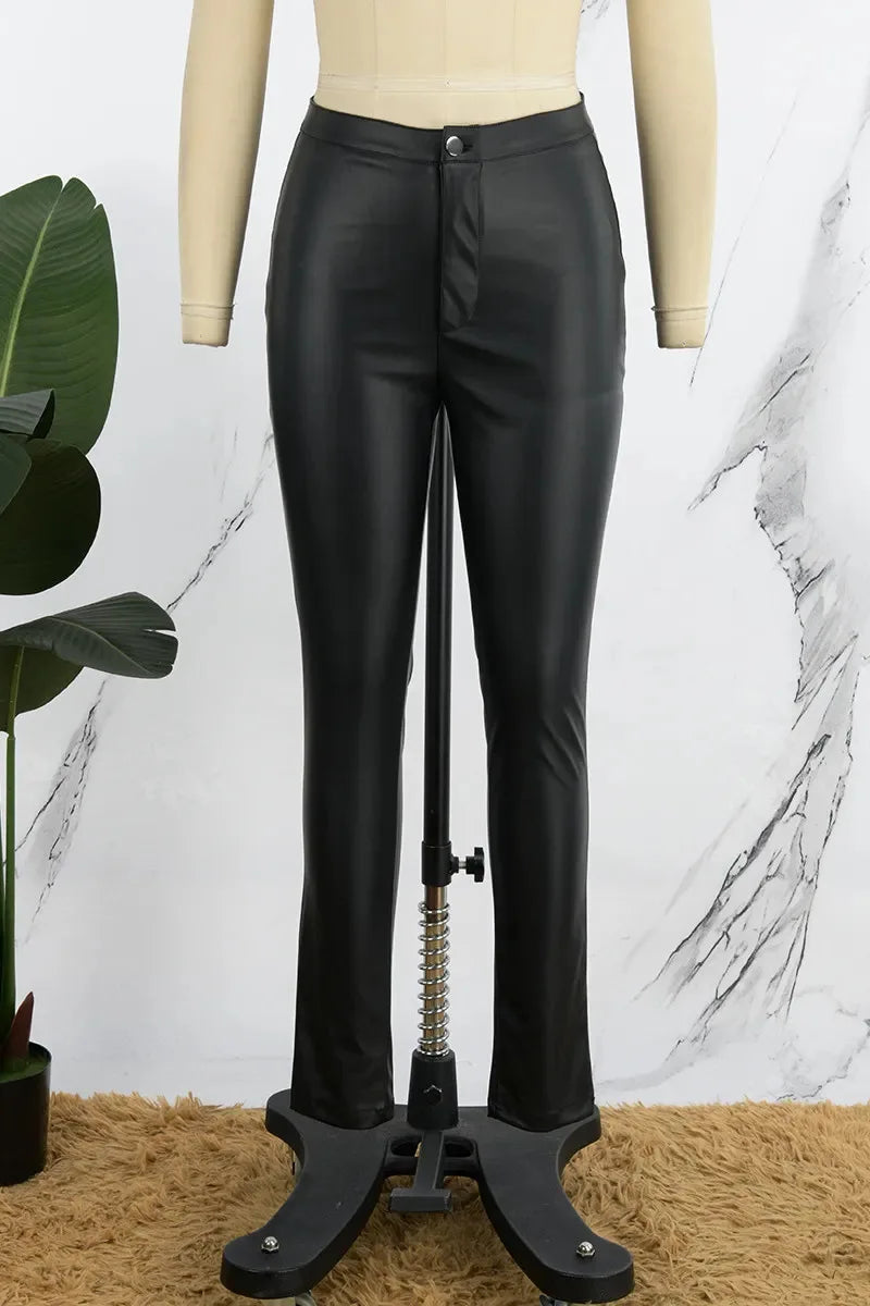 Women's High Waist Elastic Sexy Slim Pu Leather Pants