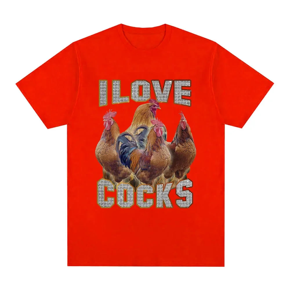 I Love Cocks' Rooster Meme T-Shirt for Chicken Lovers