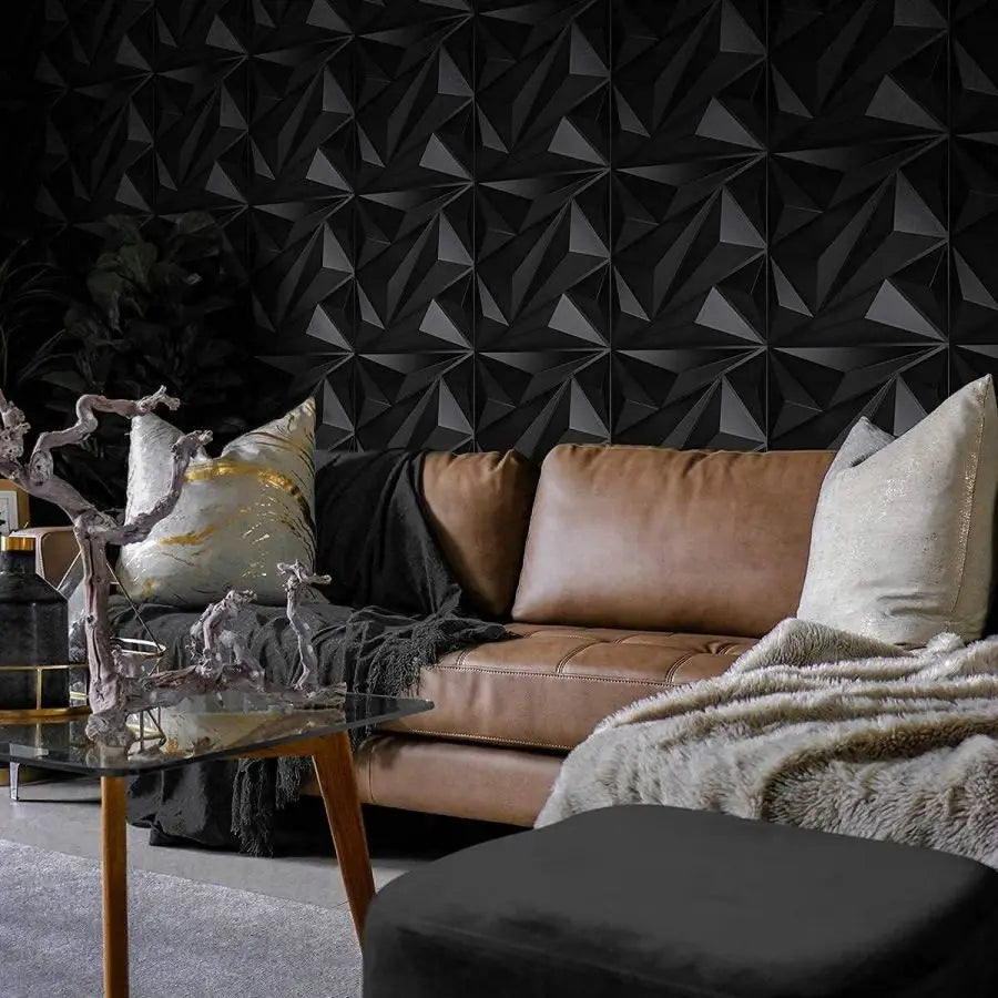 12pcs 3D wall panels for indoor wall decoration,PVC pattern for living room hall bedroom hotel office,black,30.48 cm x 30.48 cm