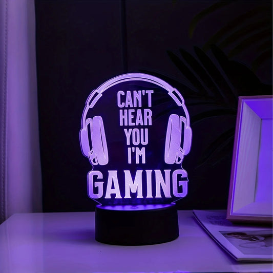 A 3D game headphone modeling night light, 7 color dimmable light, room living room tabletop decoration, workbench gaming room at