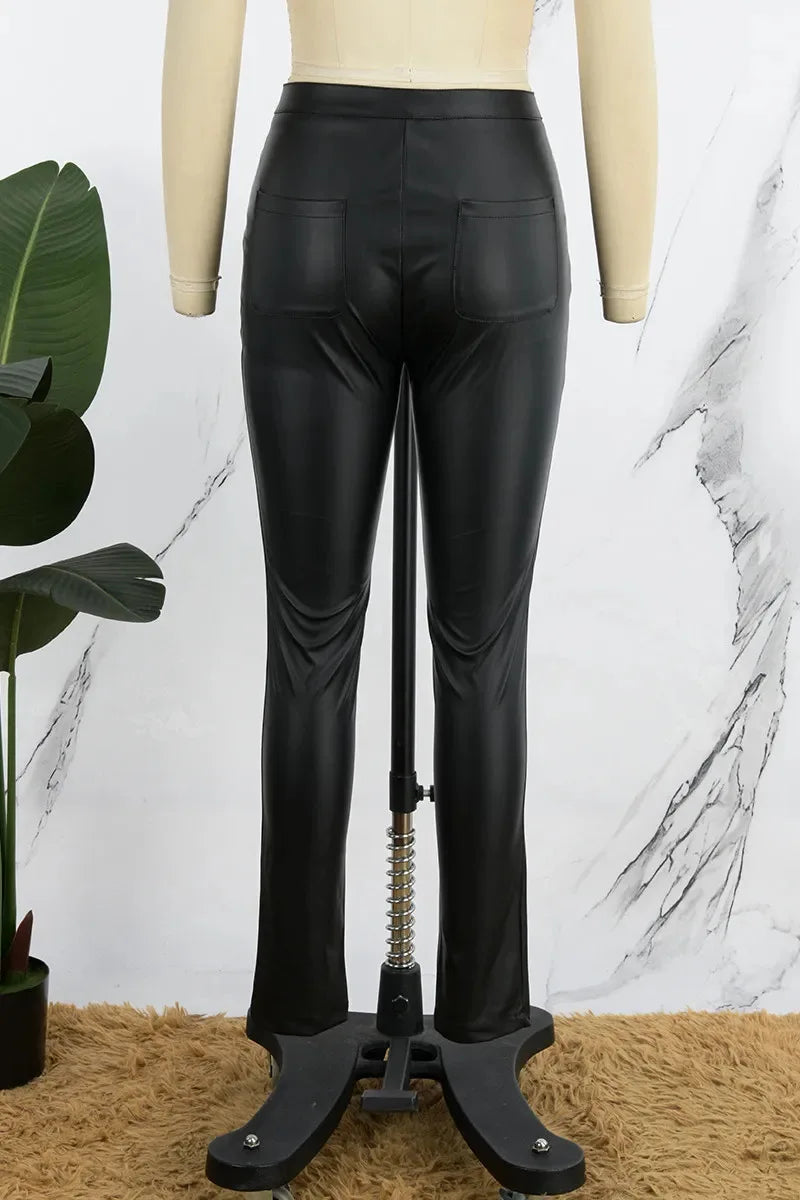 Women's High Waist Elastic Sexy Slim Pu Leather Pants