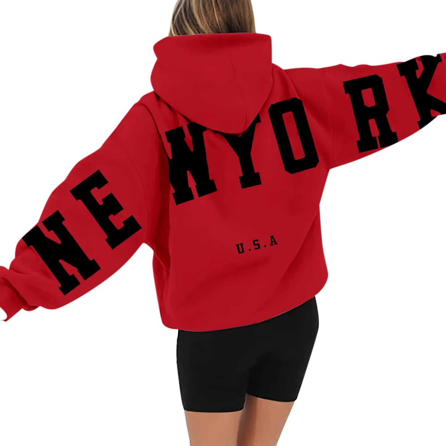 Women's Long Sleeved Zipperless Back New York U.S.A. Printed Hoodie Ho