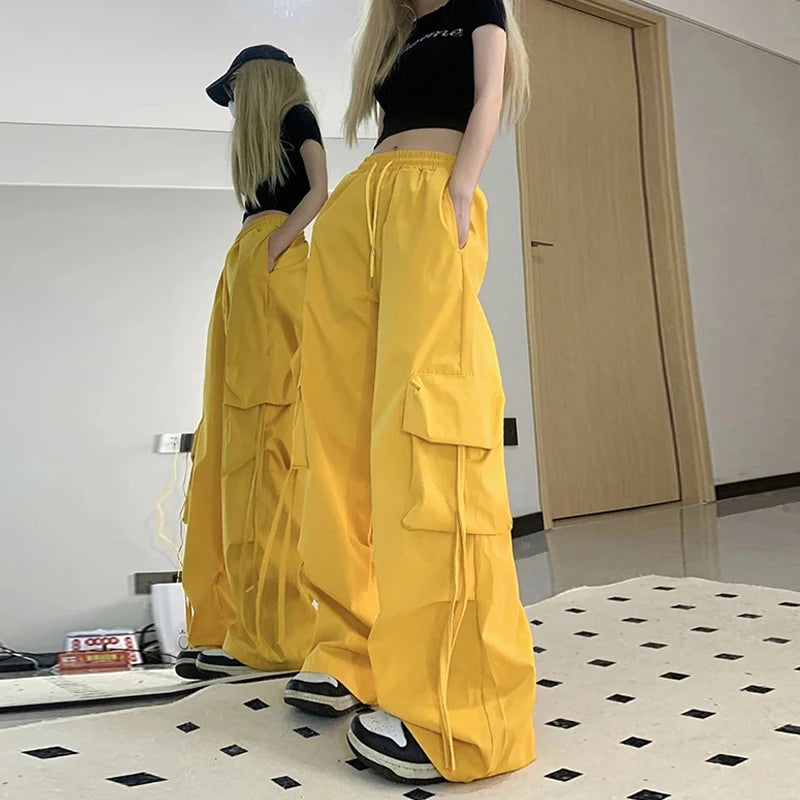 Pantaloni cargo Y2K da donna, pantaloni da tuta larghi oversize, stile streetwear, pantaloni da jogging Harajuku con grandi tasche, pantaloni sportivi larghi a vita alta