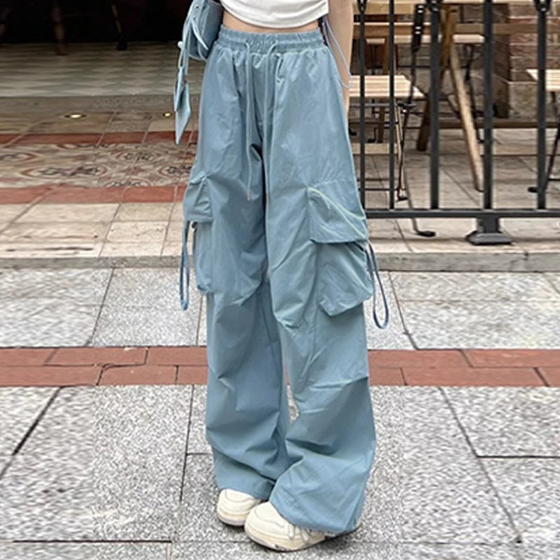 Y2K Cargohose Damen Streetwear Übergroße Jogginghose mit weitem Bein Harajuku Große Taschen Jogger Bf Hohe Taille Baggy Sporthose