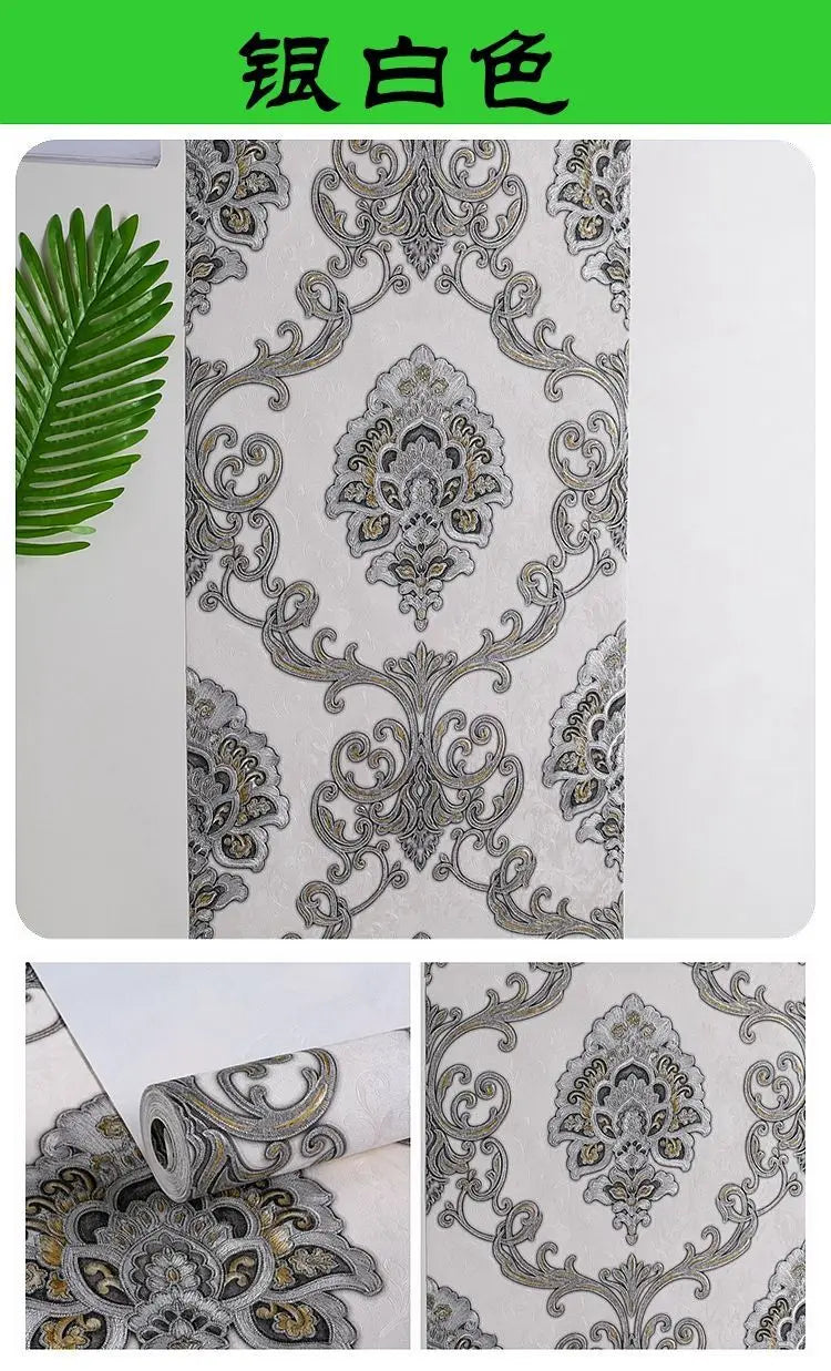 European Style Luxury Damask Wallpaper Roll 3D Embossed Pvc Thickened Wall Mural Decor Wallpapers for Living Room Bedroom обои