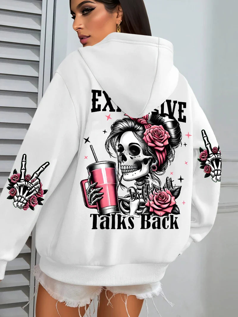 Expense Talks Back Lustiger Aufdruck Damen Hoody Harajuku Lockere Kleidung Fleece Warm Bequem Hoodie Vintage Herbst Crewneck Top