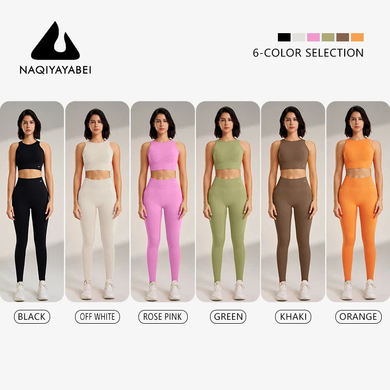 Set di abbigliamento yoga da donna, leggings a vita alta e top, due pezzi, abbigliamento fitness senza cuciture, biancheria intima per allenamento fitness