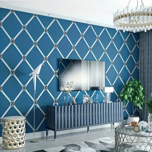 Self-adhesive Wallpaper Blue Geometric Contact Paper Waterproof Removable Room Kitchen Bedroom Furniture Renovation Wallpaper