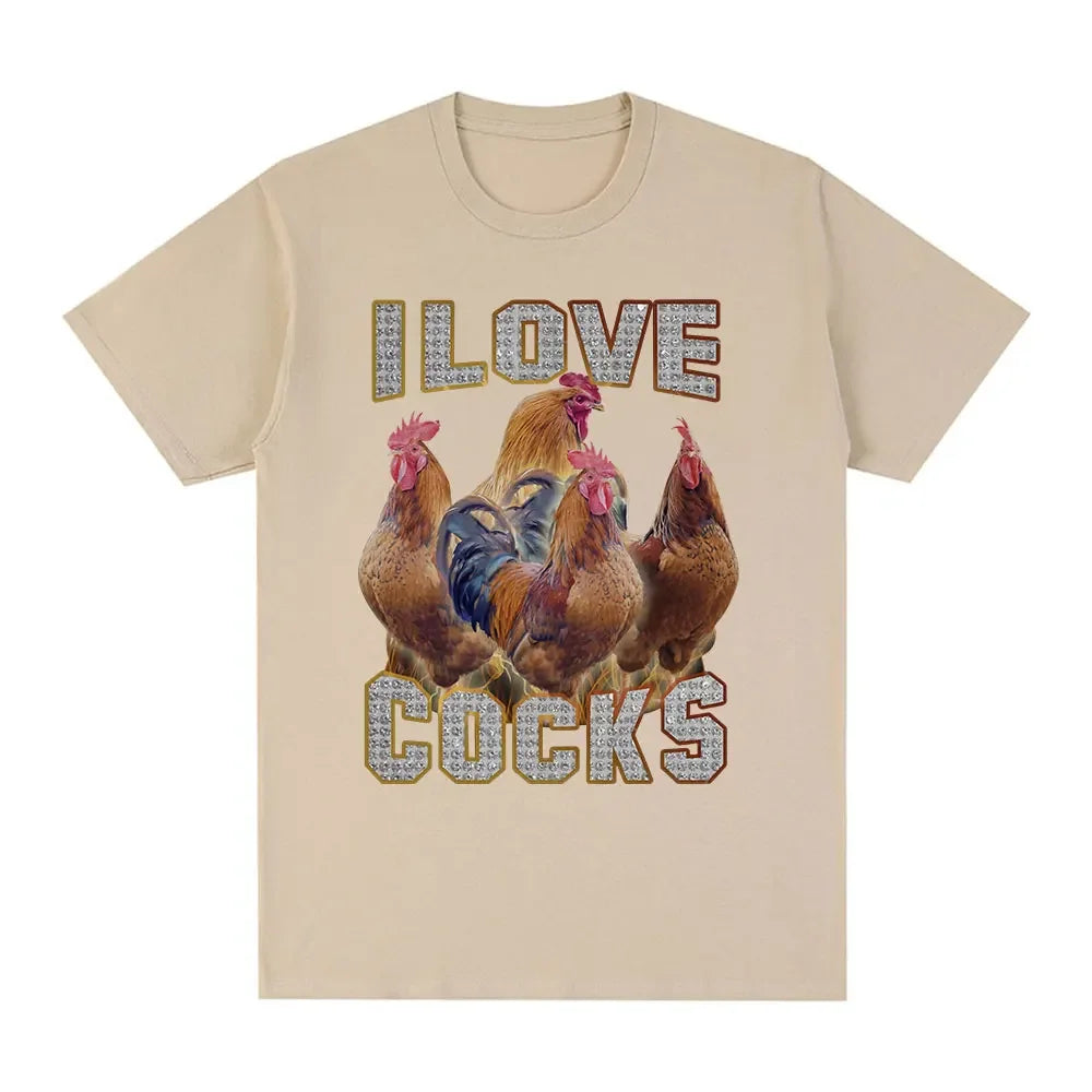 I Love Cocks' Rooster Meme T-Shirt for Chicken Lovers