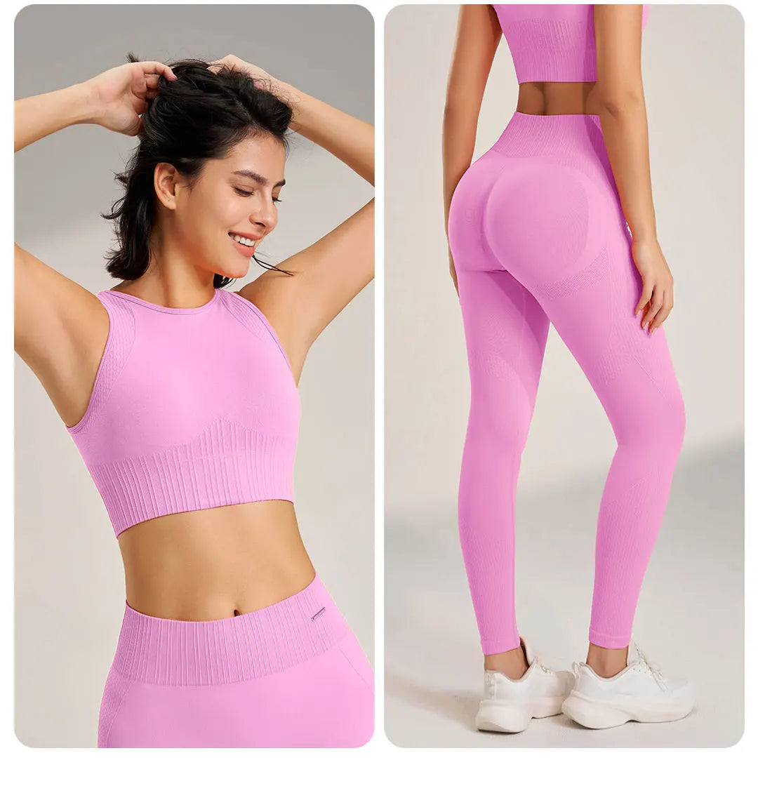 Yoga-Bekleidungsset für Damen, Leggings mit hoher Taille und Oberteil, zweiteilig, nahtlos, Fitness-Trainingskleidung, Fitness-Workout-Unterwäsche