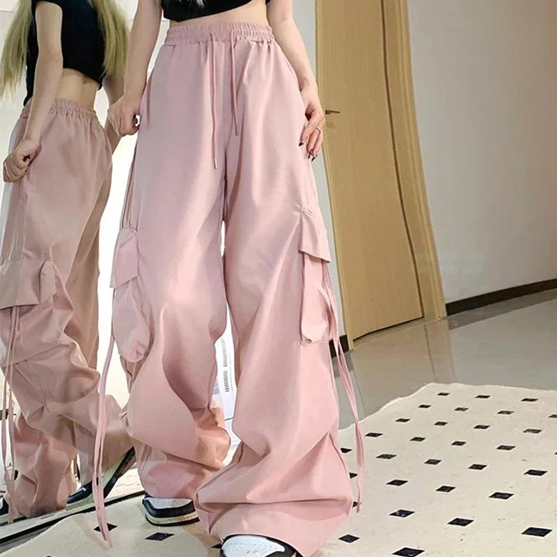 Y2K Cargohose Damen Streetwear Übergroße Jogginghose mit weitem Bein Harajuku Große Taschen Jogger Bf Hohe Taille Baggy Sporthose