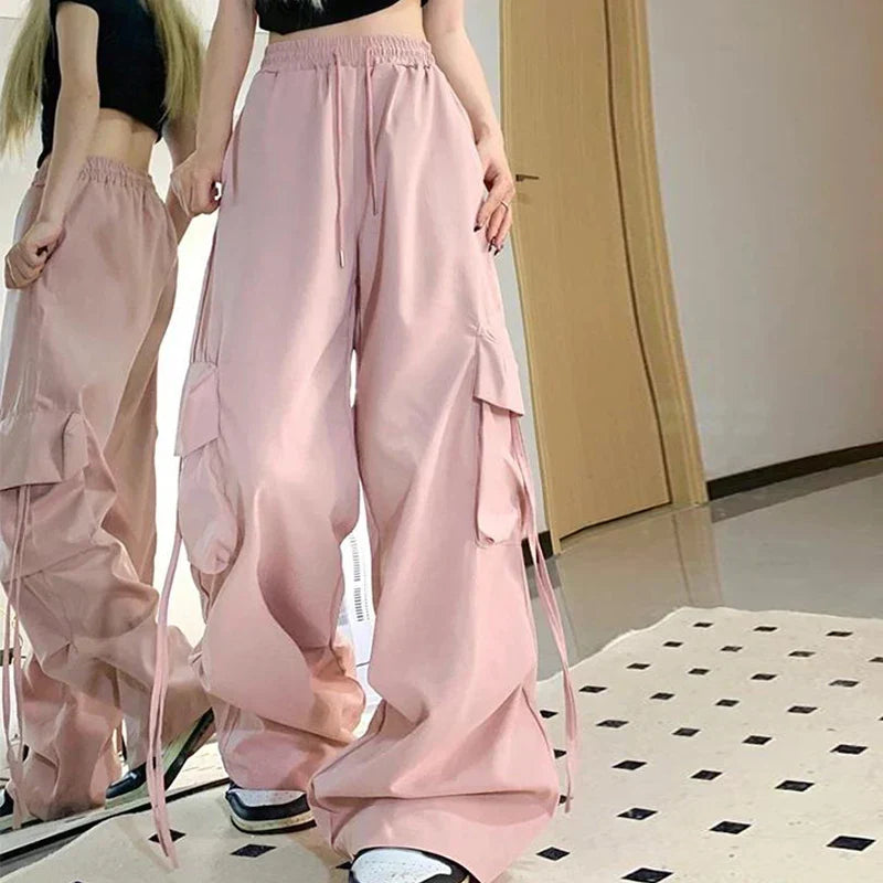 Y2K Cargohose Damen Streetwear Übergroße Jogginghose mit weitem Bein Harajuku Große Taschen Jogger Bf Hohe Taille Baggy Sporthose