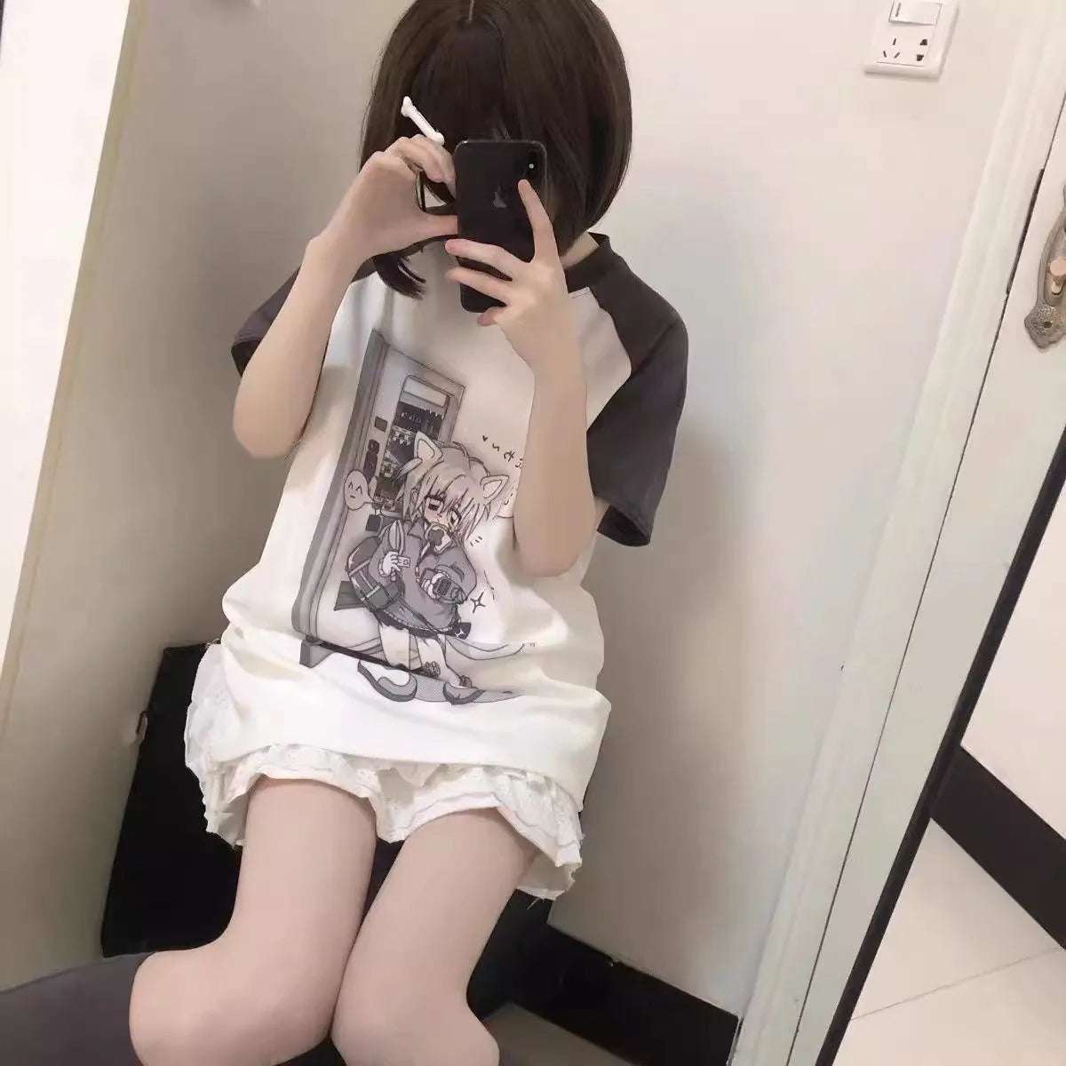 Japanese Woman Clothing With Removable Sleeve T-shirts Short Long Slee