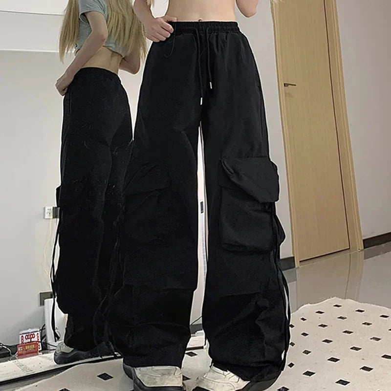 Y2K Cargohose Damen Streetwear Übergroße Jogginghose mit weitem Bein Harajuku Große Taschen Jogger Bf Hohe Taille Baggy Sporthose