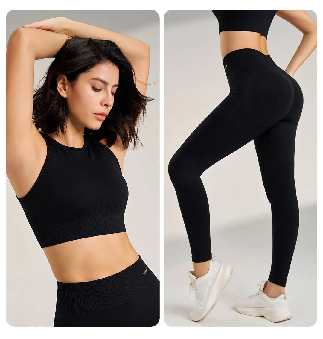 Set di abbigliamento yoga da donna, leggings a vita alta e top, due pezzi, abbigliamento fitness senza cuciture, biancheria intima per allenamento fitness