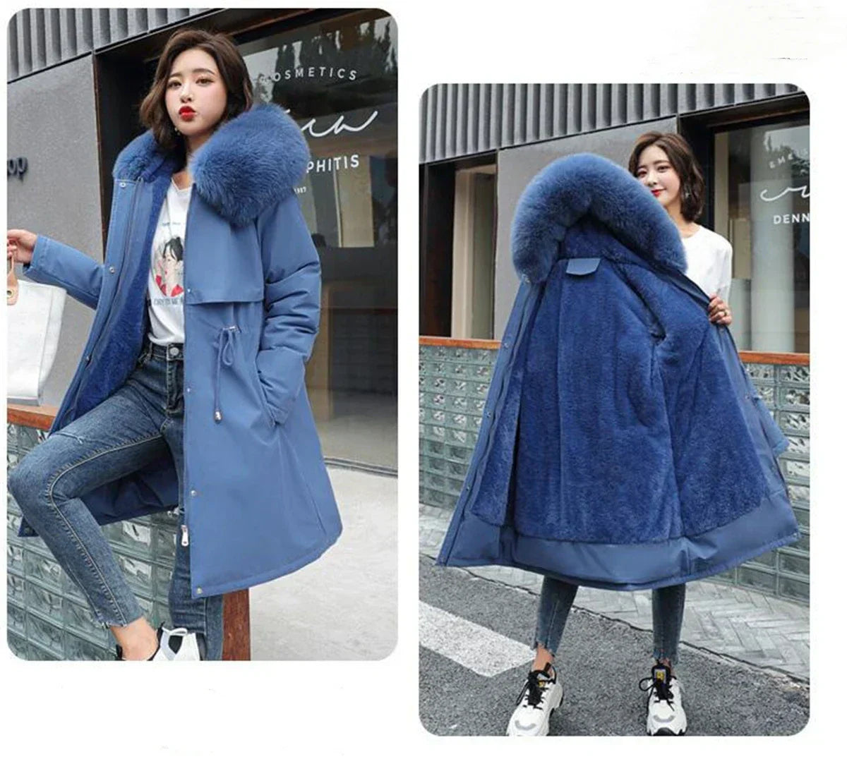 Winter Parka Jacket For Women 2024 New Long Sleeve Clothes Fashion Hooded Fur Collar Coat Thick Warm Casual Medium Length Coats