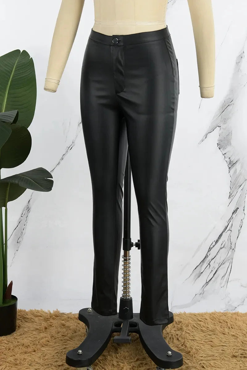 Women's High Waist Elastic Sexy Slim Pu Leather Pants