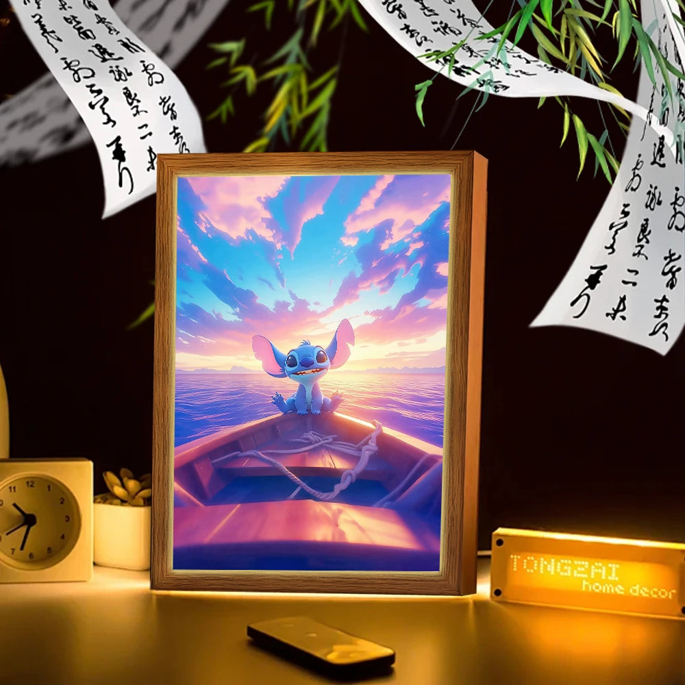 Anime Lamps Stitch Light Painting Photo Frame Led Night Light Child Room Wall Bedside Table Decorate Christmas Gifts Moon Lamp