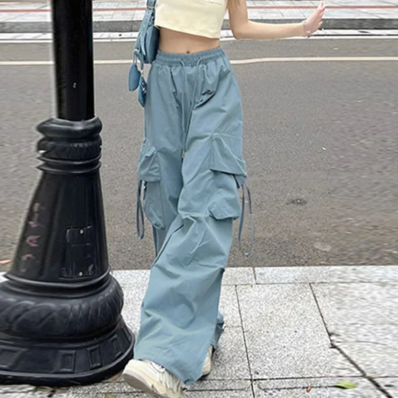 Pantaloni cargo Y2K da donna, pantaloni da tuta larghi oversize, stile streetwear, pantaloni da jogging Harajuku con grandi tasche, pantaloni sportivi larghi a vita alta