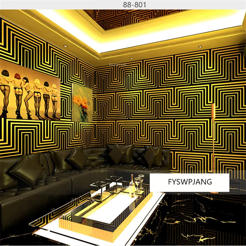 KTV Theme Box Wallpaper Golden 3D Corridoio Flash Sfondo Muro Bar Parete Panno Camera da letto Soggiorno Decorazione della casa Adesivo da parete