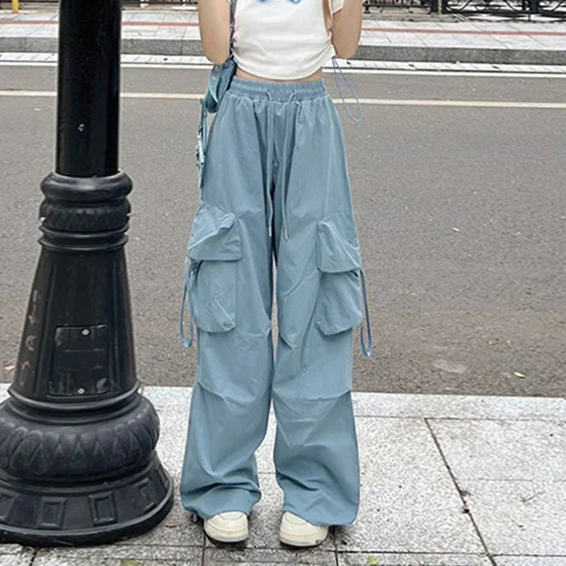 Pantaloni cargo Y2K da donna, pantaloni da tuta larghi oversize, stile streetwear, pantaloni da jogging Harajuku con grandi tasche, pantaloni sportivi larghi a vita alta