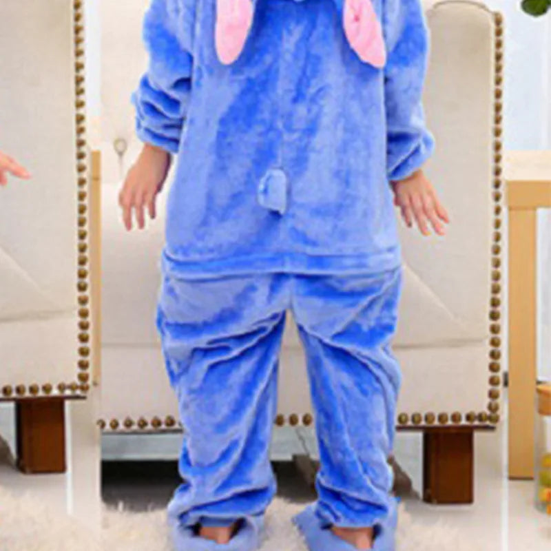 New Cartoon One-Piece Pajamas Men and Women Flannel Blue and Pink Anim