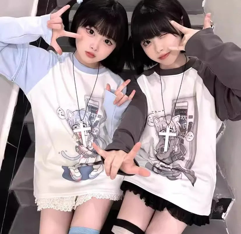 Japanische Frauenkleidung mit abnehmbaren Ärmeln T-Shirts kurze Langarm Damenkleidung 2000er Sommer Frühling Kawaii y2k Kleidung