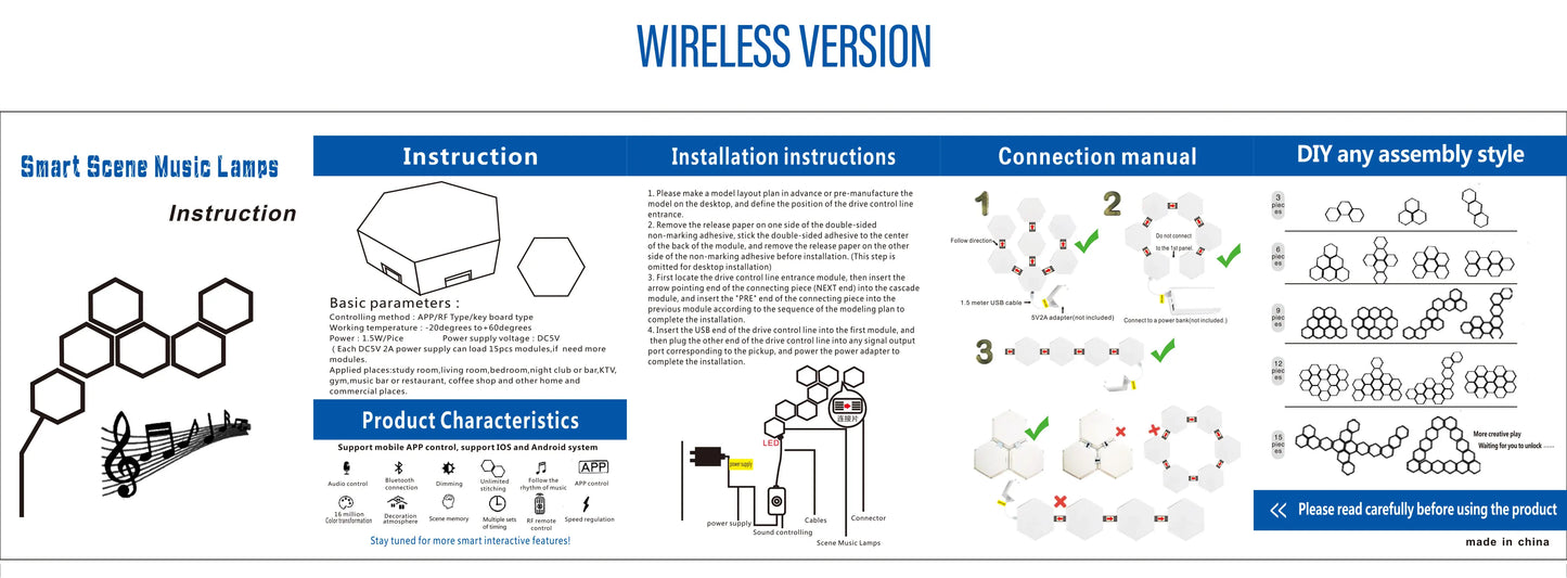 Lampada da parete esagonale intelligente RGB Luce notturna ambientale che cambia colore DYI Forma Musica Ritmo Controllo APP per sala giochi Camera da letto