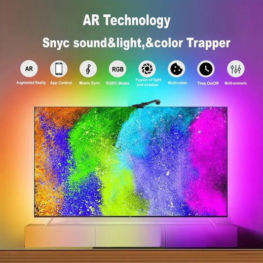 RGBIC LED TV Backlight Strip 55-85inch App Control Sound Sync AR Color Sensor TV Ambient Backlight for Gaming &Living Room Decor