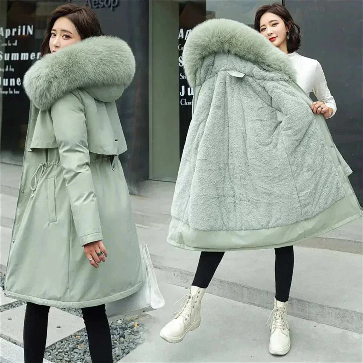 Winter Parka Jacket For Women 2024 New Long Sleeve Clothes Fashion Hooded Fur Collar Coat Thick Warm Casual Medium Length Coats