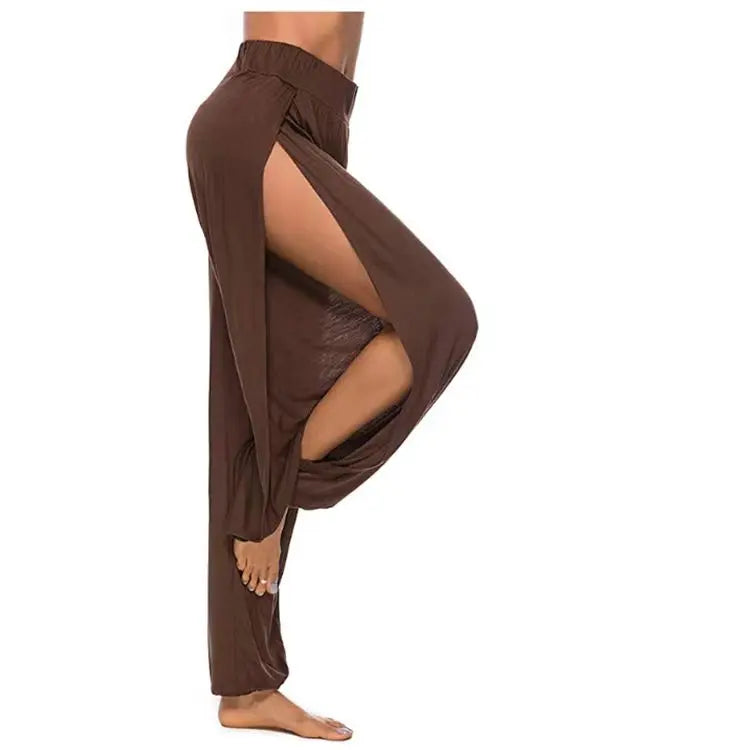 Damenbekleidung Yoga Hohe elastische Taille Schlitz Weites Bein Harenhose Gym Leggings Lässige feste lockere Hose Home Sommertrend