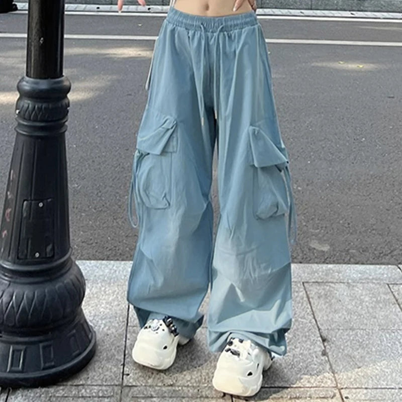 Pantaloni cargo Y2K da donna, pantaloni da tuta larghi oversize, stile streetwear, pantaloni da jogging Harajuku con grandi tasche, pantaloni sportivi larghi a vita alta