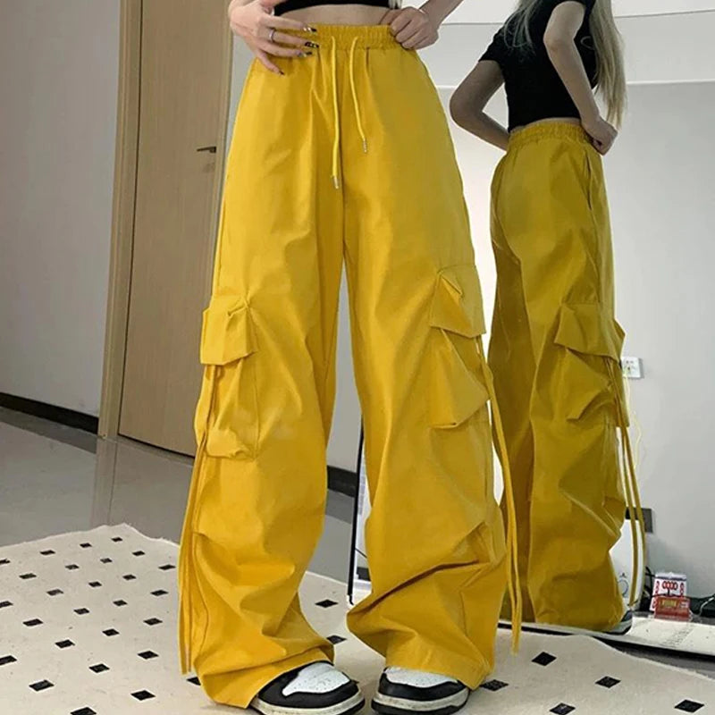 Y2K Cargohose Damen Streetwear Übergroße Jogginghose mit weitem Bein Harajuku Große Taschen Jogger Bf Hohe Taille Baggy Sporthose