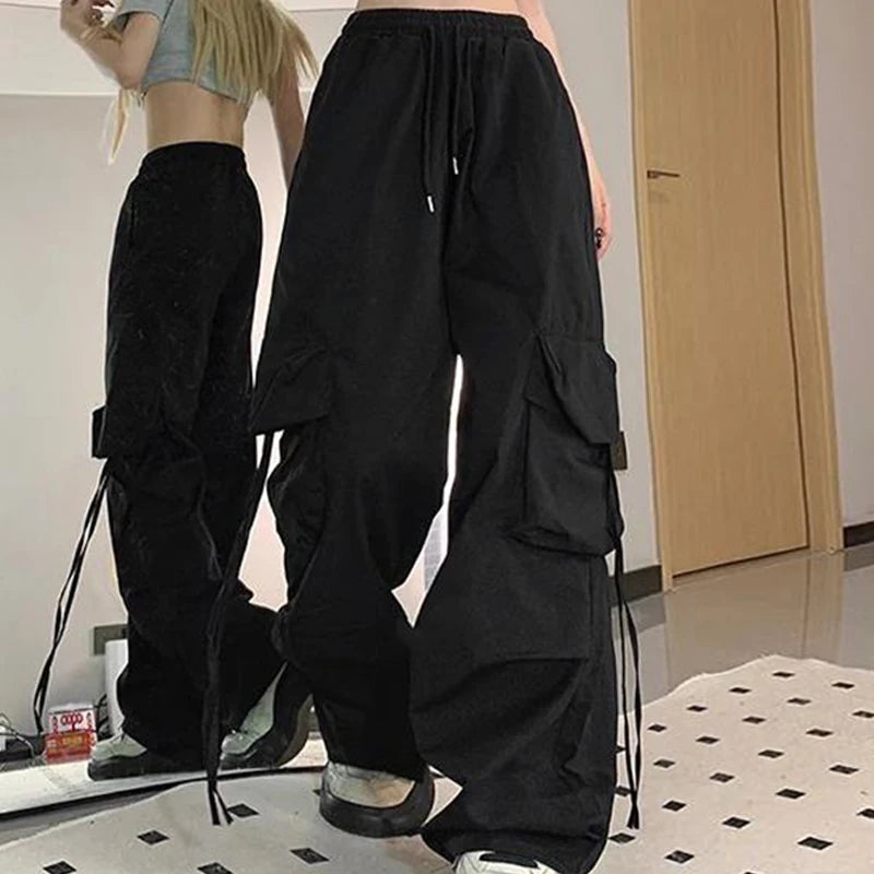 Y2K Cargohose Damen Streetwear Übergroße Jogginghose mit weitem Bein Harajuku Große Taschen Jogger Bf Hohe Taille Baggy Sporthose