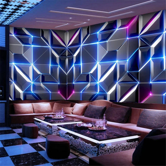 3D geometric wallpaper for KTV bar background wall covering, modern style.