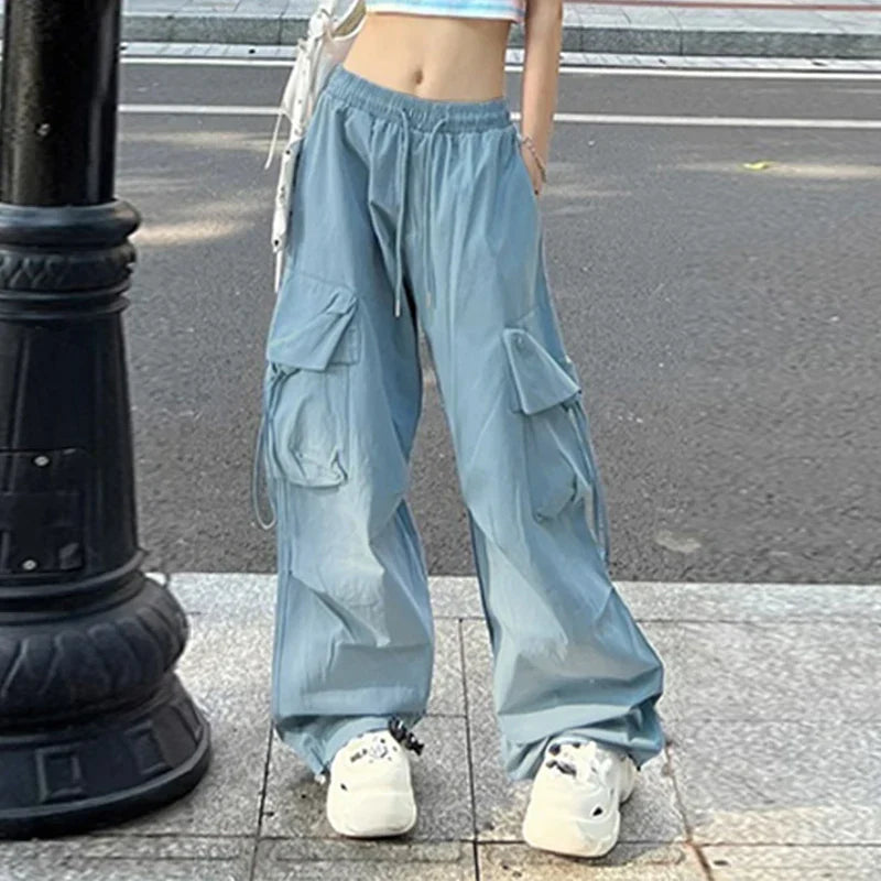 Pantaloni cargo Y2K da donna, pantaloni da tuta larghi oversize, stile streetwear, pantaloni da jogging Harajuku con grandi tasche, pantaloni sportivi larghi a vita alta