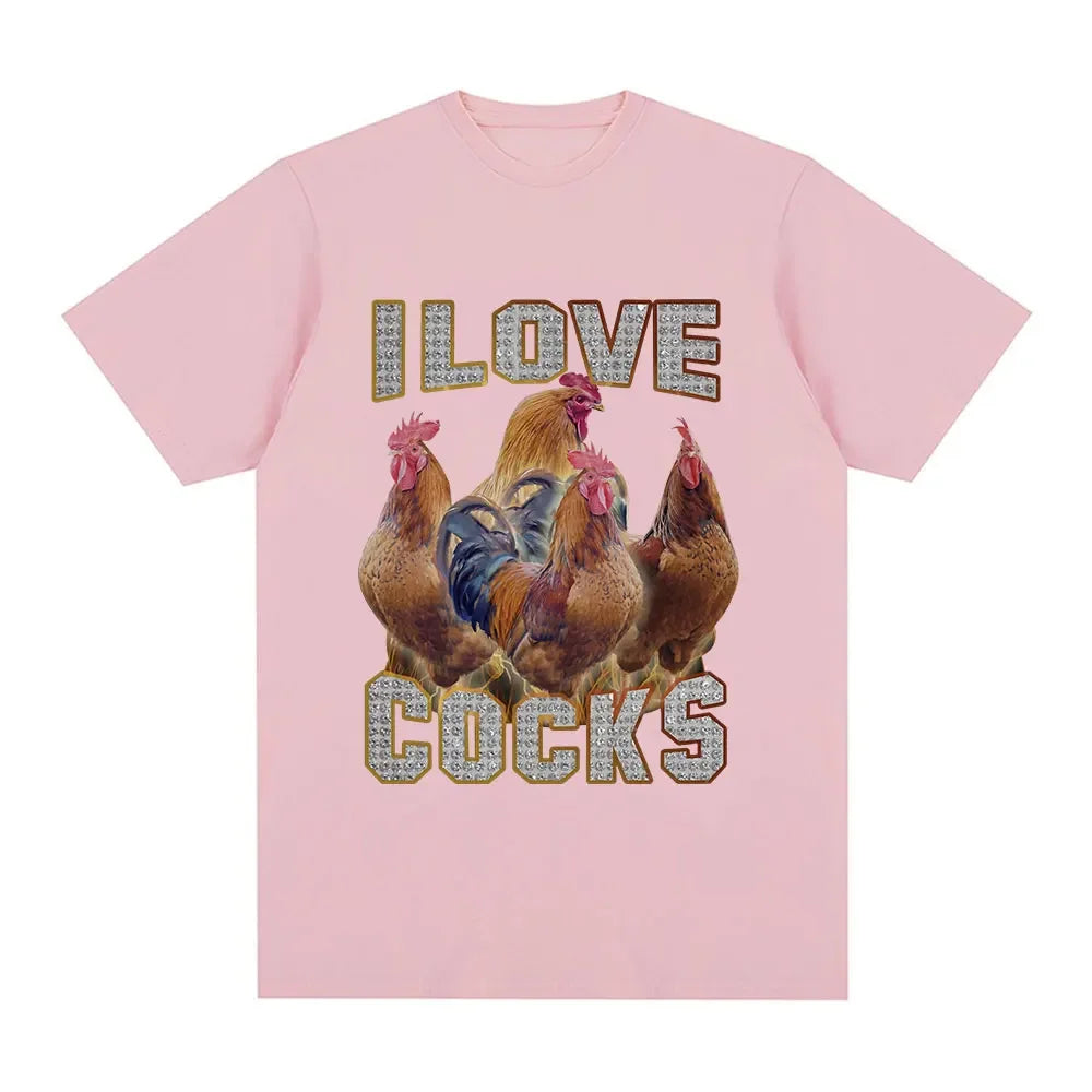 I Love Cocks' Rooster Meme T-Shirt for Chicken Lovers