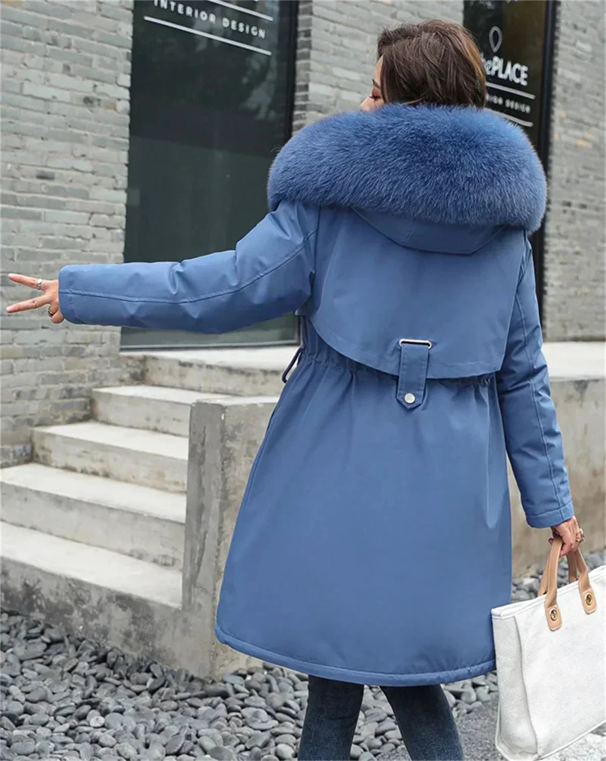 Winter Parka Jacket For Women 2024 New Long Sleeve Clothes Fashion Hooded Fur Collar Coat Thick Warm Casual Medium Length Coats