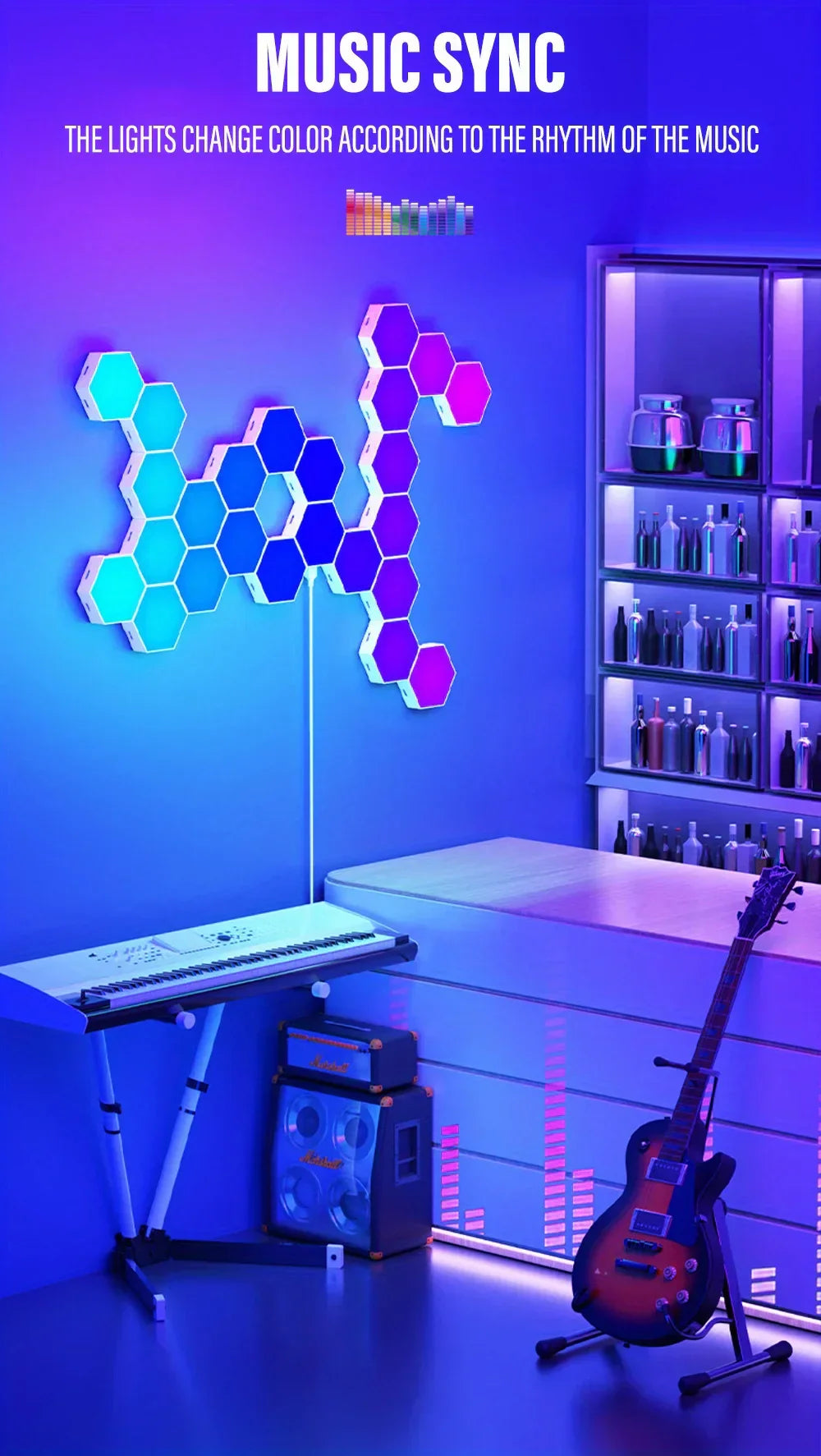 RGB Intelligent Hexagonal Wall Lamp Color-changing Ambient Night Light DYI Shape Music Rhythm APP Control For Game Room Bedroom