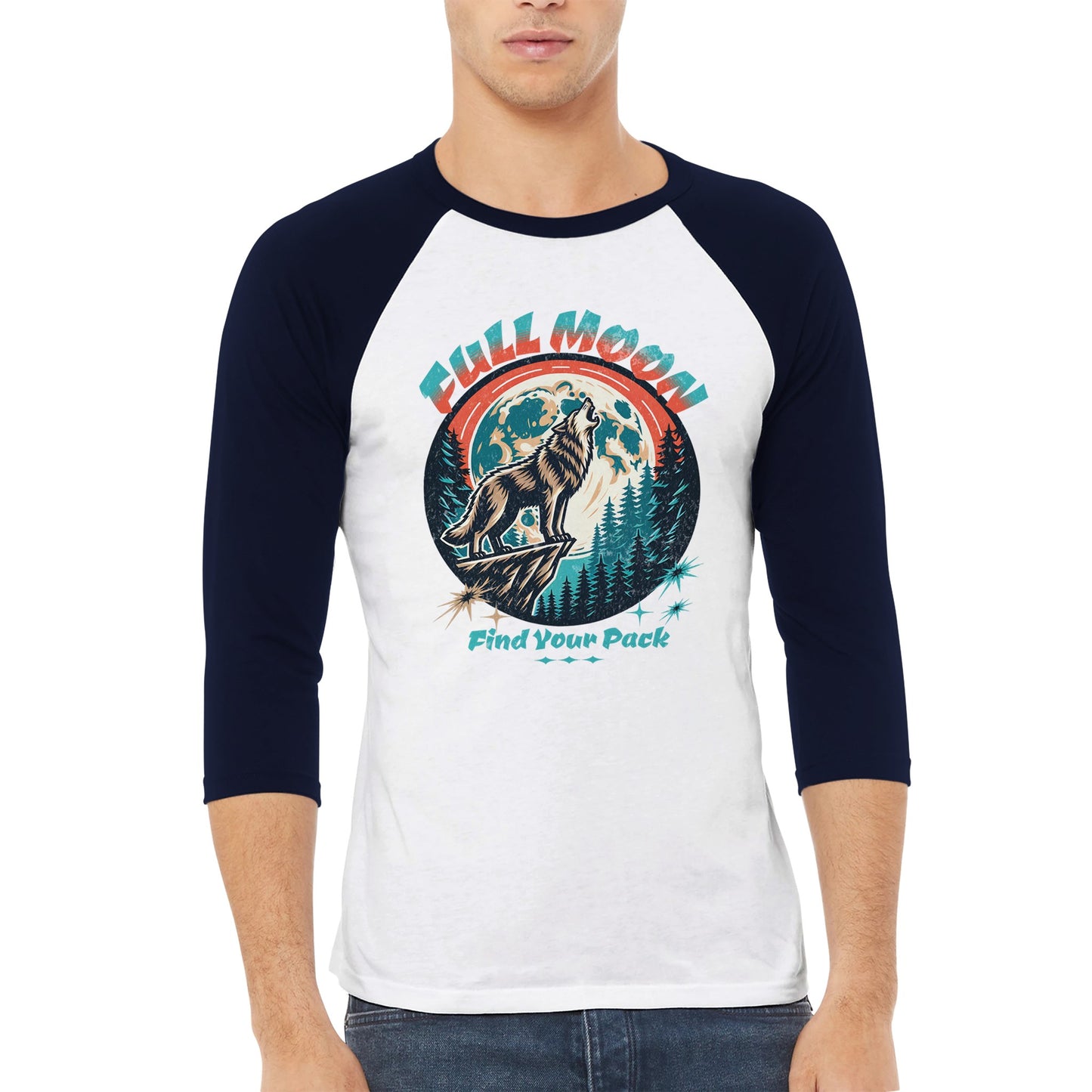 Unisex 3/4 sleeve Raglan T-shirt (full Moon)