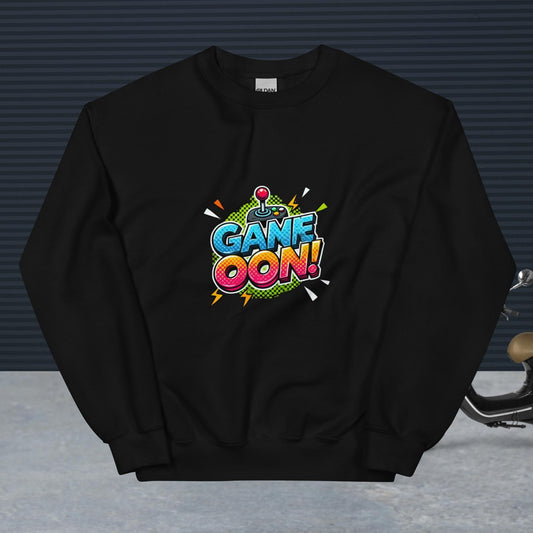 Unisex sweatshirt with "Game On" design, warm and classic fit, made from 50% cotton and 50% polyester.